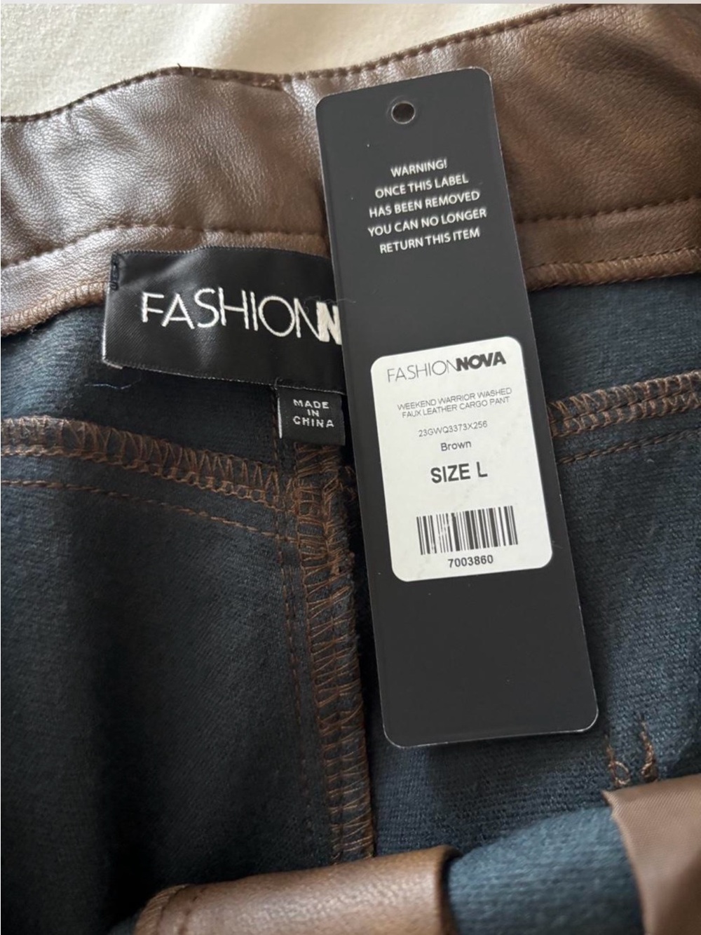 New Sz XL Weekend Warrior Wide Leg Washed Pu Leather Cargo Pant - Brown - Picture 3 of 10